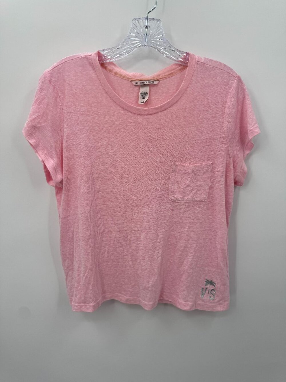 Victoria's Secret Slub Knit Pocket T-Shirt Womens Medium Pink Palm Tree Lounge